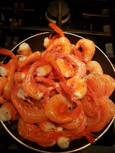 Wild Alaska Shrimp Cooking in a Skillet